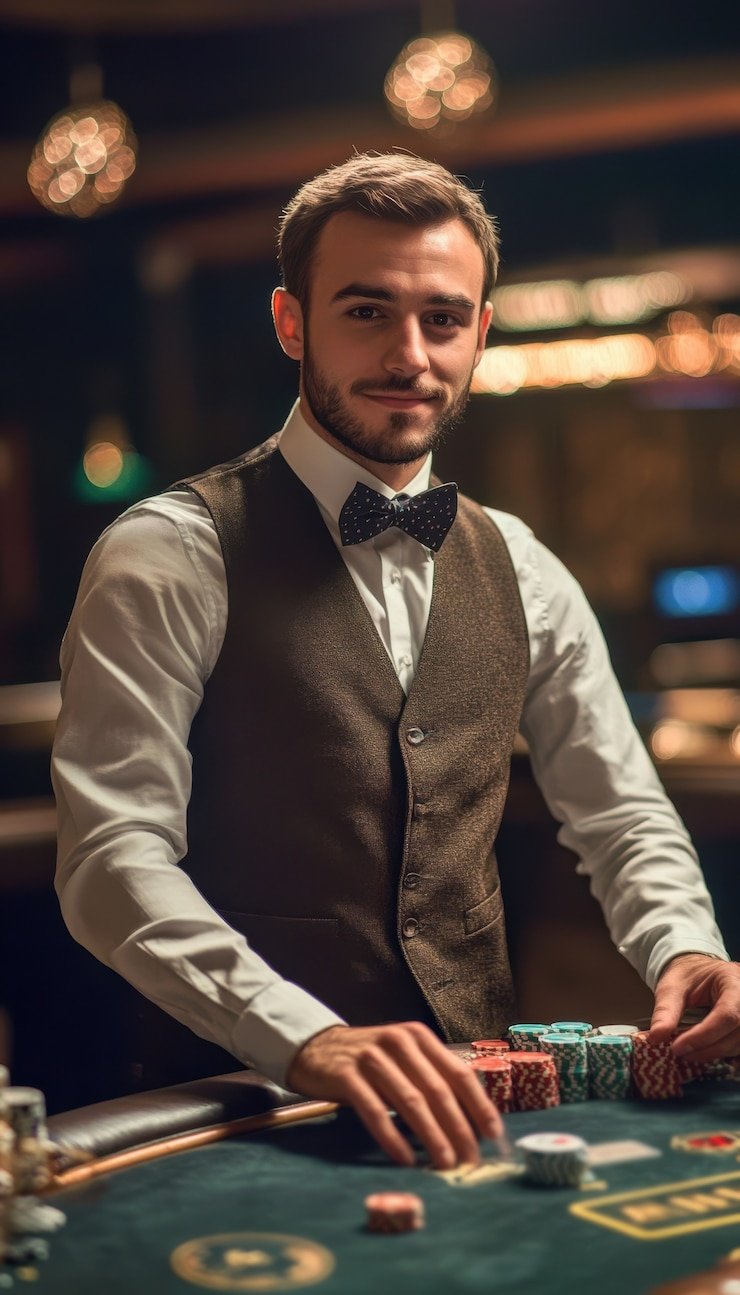 Antarmuka meja menampilkan riwayat hasil dan pilihan taruhan. Tampilan antarmuka meja baccarat live di platform royalplay